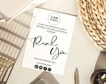 EDITABLE Thank You Small Business DIY Template, Digital Download Minimalist Thank You Card, Editable Download Small Business Card