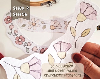 STICK and STITCH embroidery designs | Lucia 2 | Set of 3 embroidery transfers | Hand embroidery patterns | Peel, Stick, Stitch and Rinse