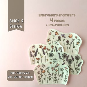 STICK and STITCH embroidery designs | NANY | Set of 4 embroidery transfers | Hand embroidery patterns | Peel, Stick, Stitch and Rinse
