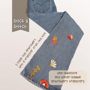 STICK AND STITCH. 18 adesivi ricamati. Rosita. Fiori e foglie. Incolla, ricama e sciogli. Adesivi da ricamo. solubile. Facile!!