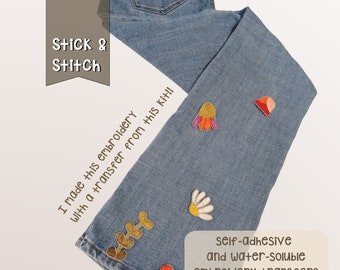 STICK EN STITCH.18 oplosbare stickers om te borduren. Rosita. Bloemen en bladeren. Plakken, borduren en oplossen. Borduurstickers. Eenvoudig
