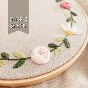 STICK and STITCH. HELENA. 刺繍ステッカー。 20センチメートル。 フラワーズ。 貼って、刺繍して、溶かして。 手刺繍。 溶ける。 簡単！！
