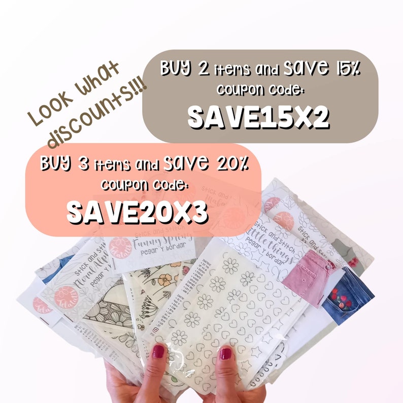 Look what discounts!! buy 3 items and save 20 per cent and buy 2 items and save 15 percent