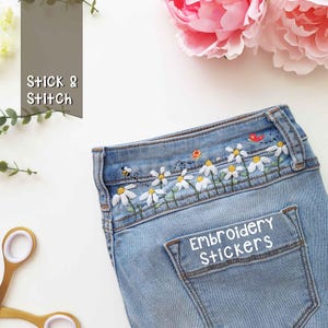4 Embroidery stickers | Funny Spring | STICK and STITCH embroidery designs |  Hand embroidery stickers | Peel Stick Stitch and Dissolve