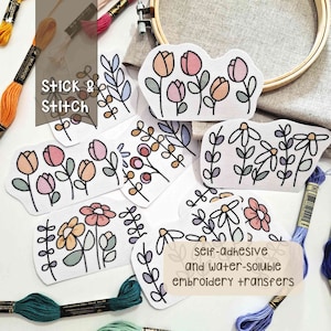 Stick and Stitch embroidery designs | Paula 2 | Set of 8 embroidery transfers | Hand embroidery patterns | Peel, Stick, Stitch and Rinse