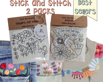 2 Pack Flower Embroidery Stickers: Stick and Stitch, Soluble