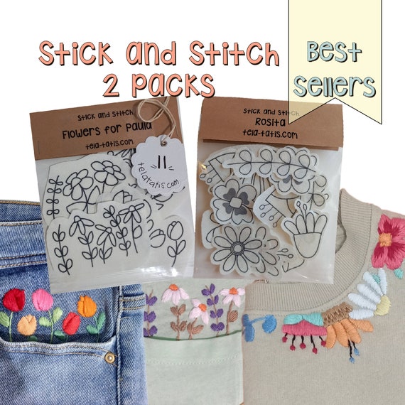 2 STICK AND STITCH. Best Sellers. Embroidery Stickers. Rosita and Paula.  Flowers. Stick, Embroider, Dissolve. Soluble. Easy for Beginners 