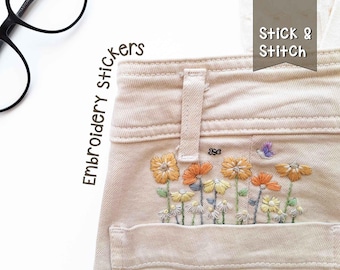 Floral Embroidery Stickers: Spring Flowers, DIY Stitch (4 Large)