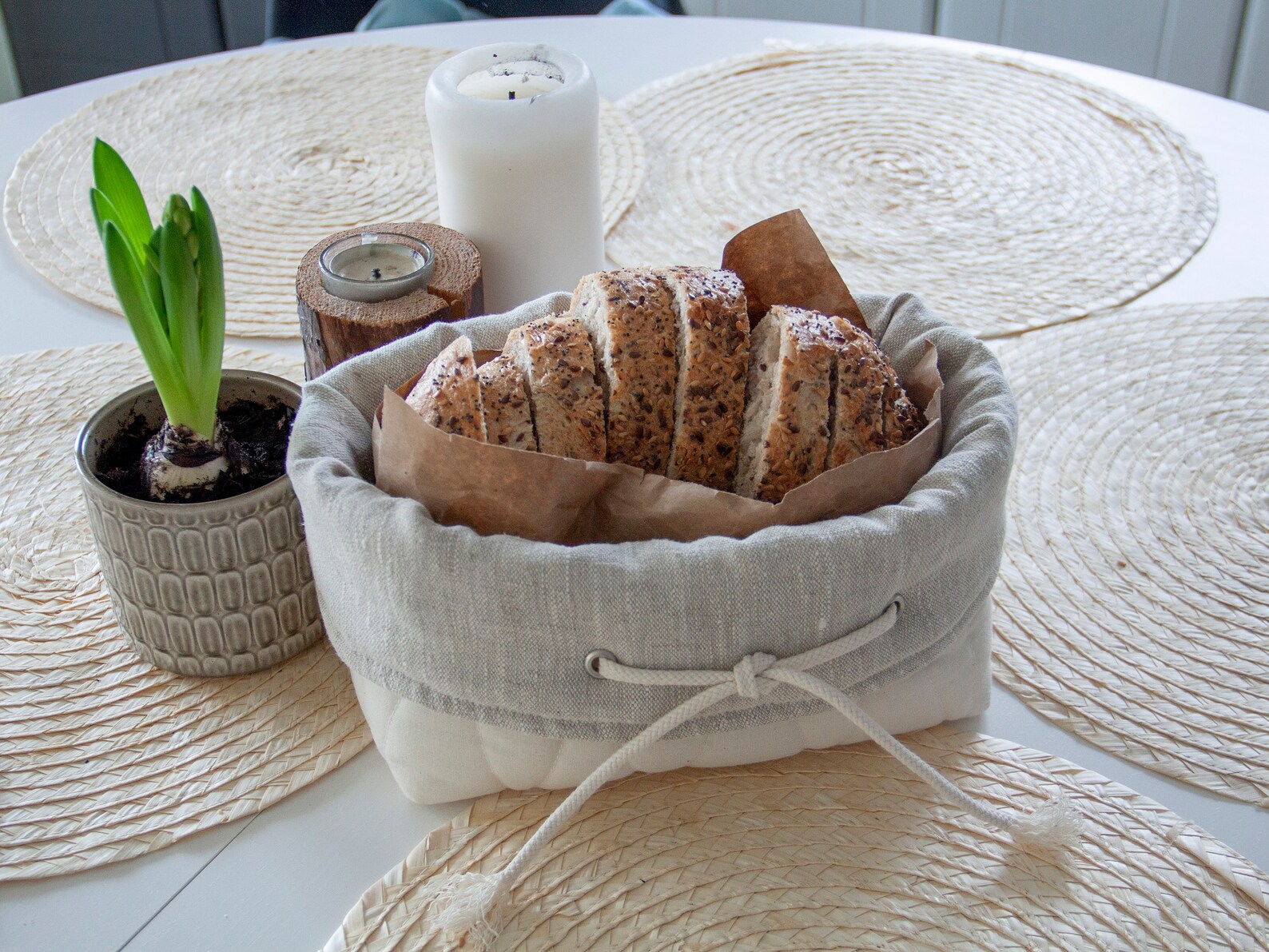 Linen basket Bread bin Bread bag Fabric bread basket Etsy