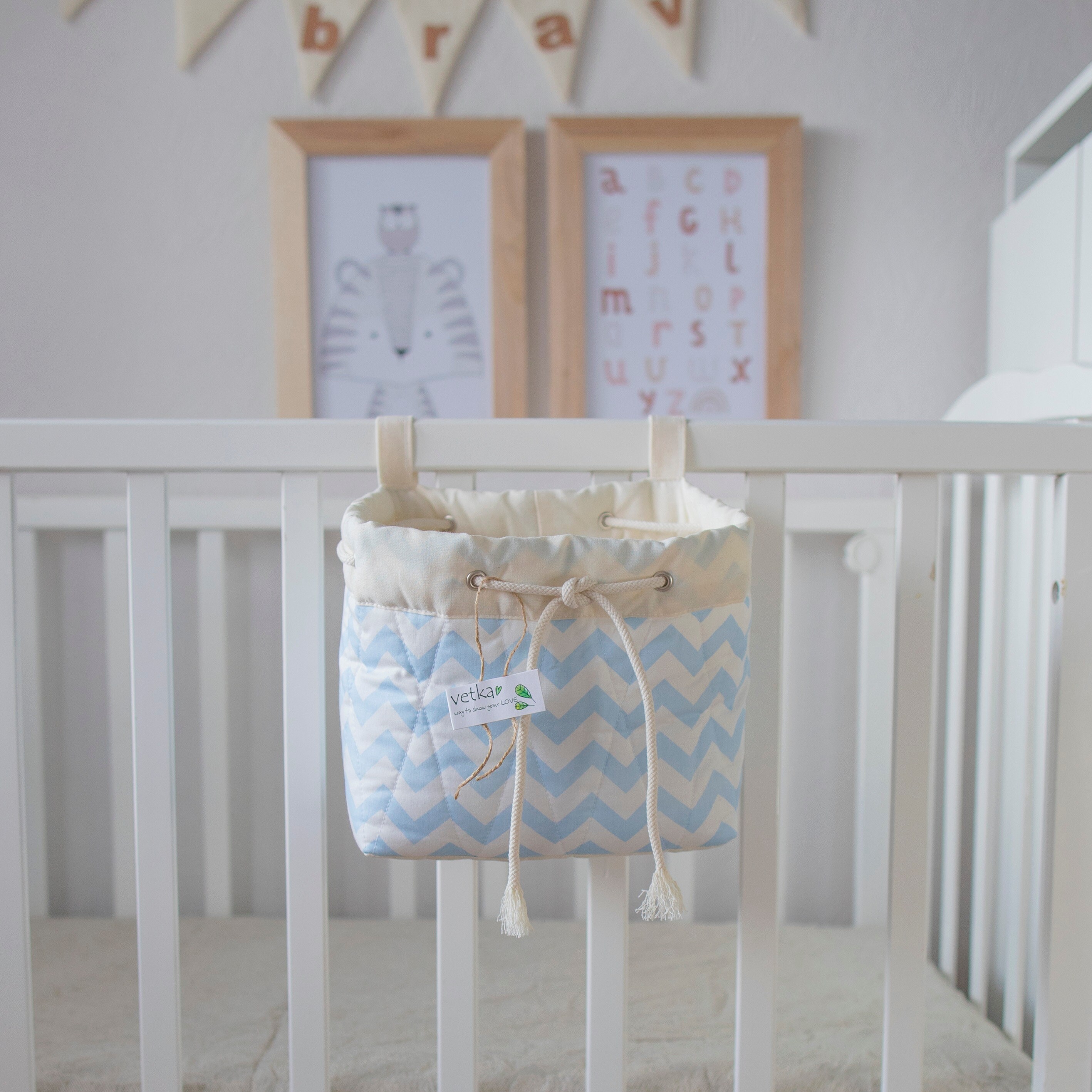 Nursery storage basket Baby crib orginizer Crib basket Etsy