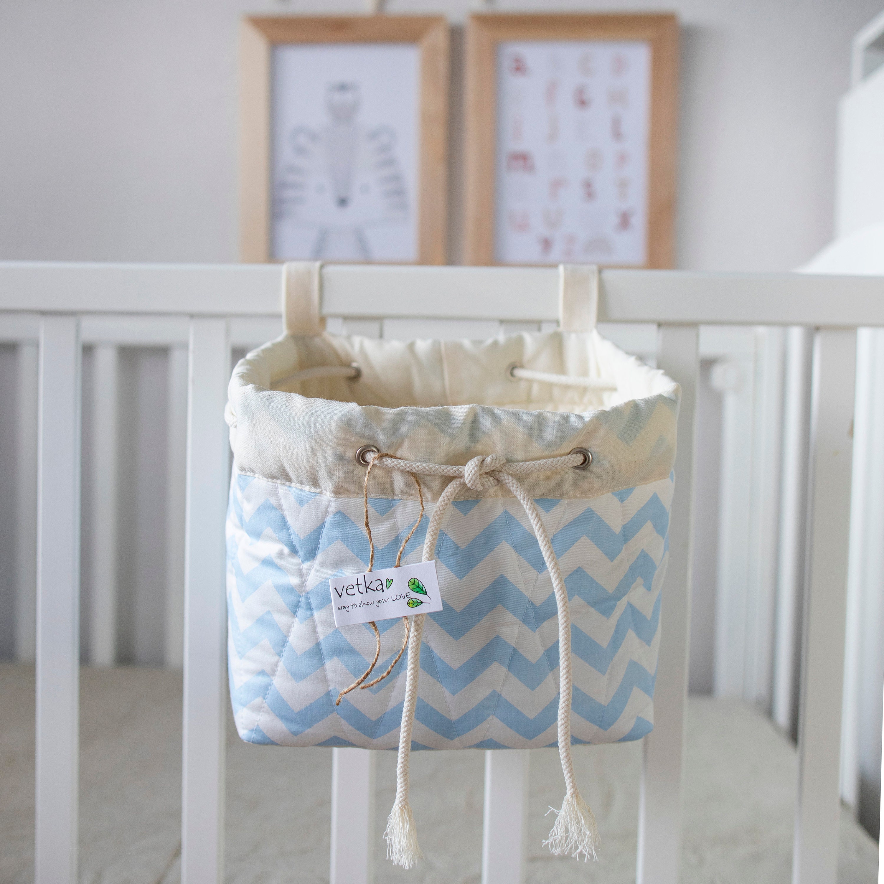 Nursery storage basket Baby crib orginizer Crib basket Etsy