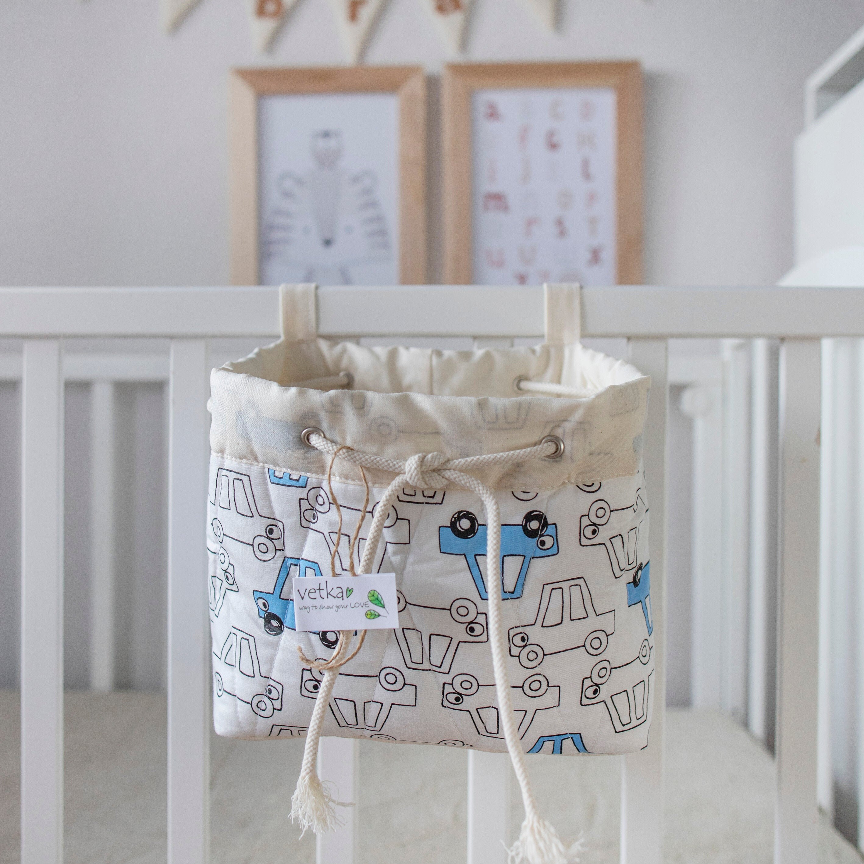 Nursery storage basket Baby crib orginizer Crib basket Etsy