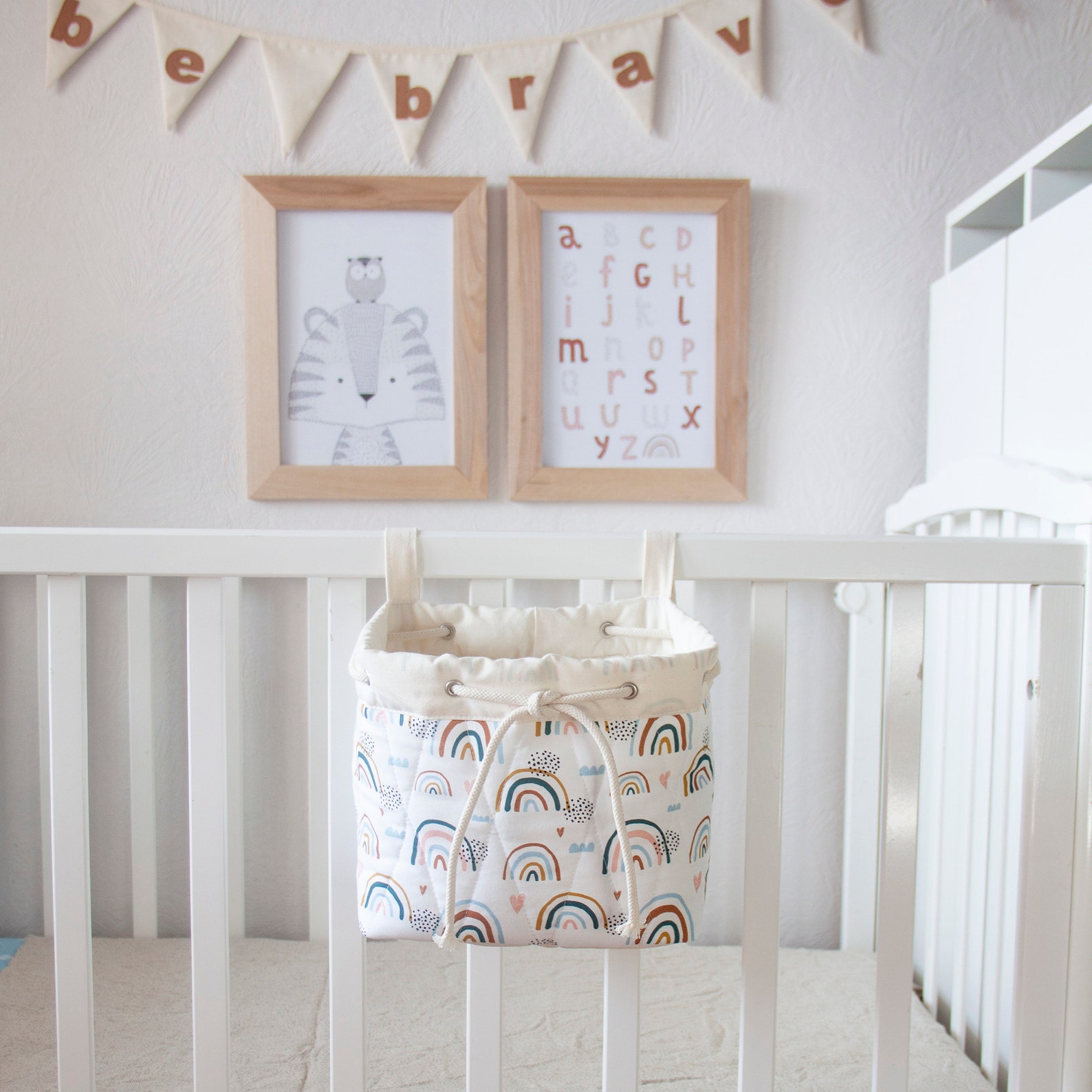 Crib basket Hanging basket Rainbow Basket storage Baby crib Etsy