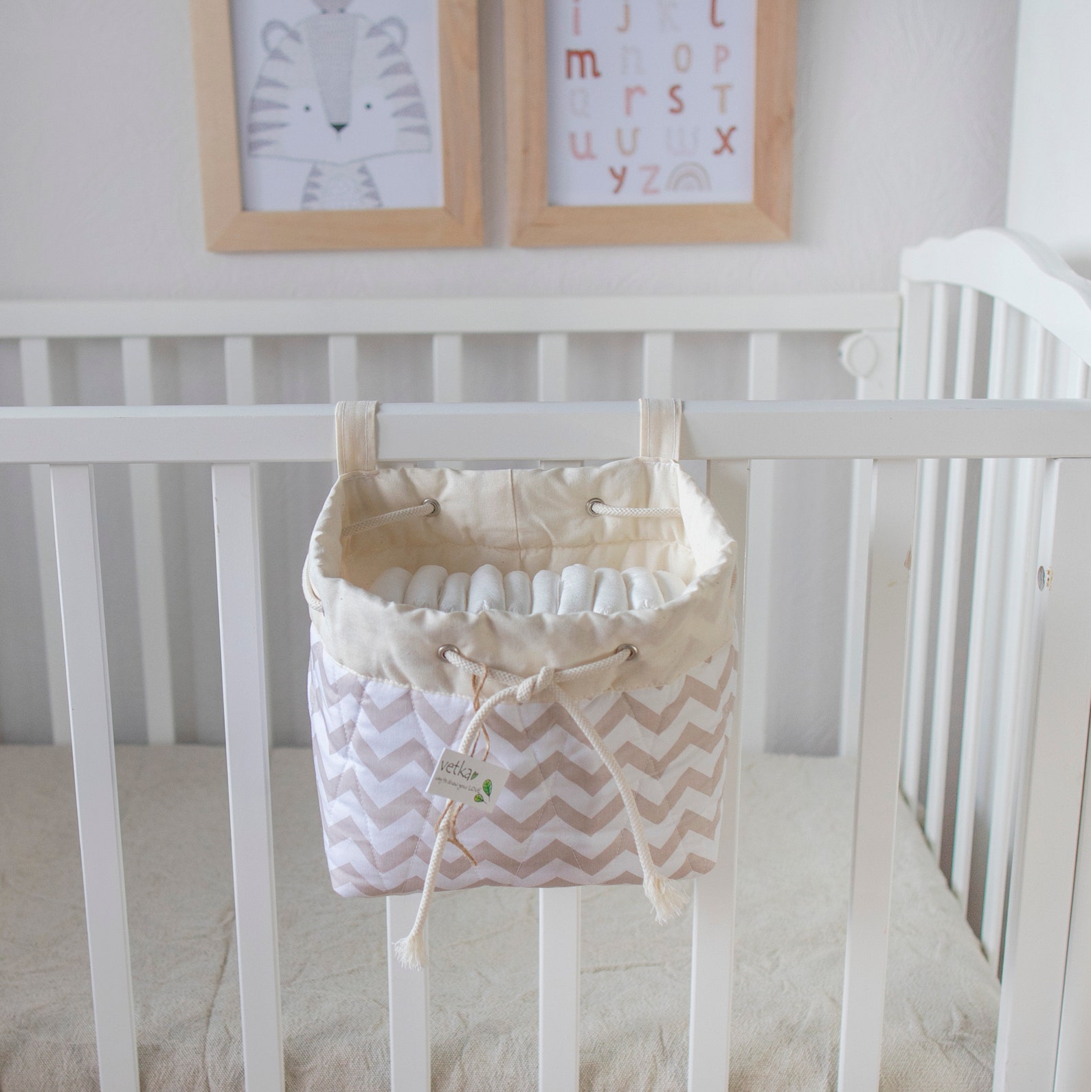 Nursery storage basket Baby crib orginizer Crib basket Etsy