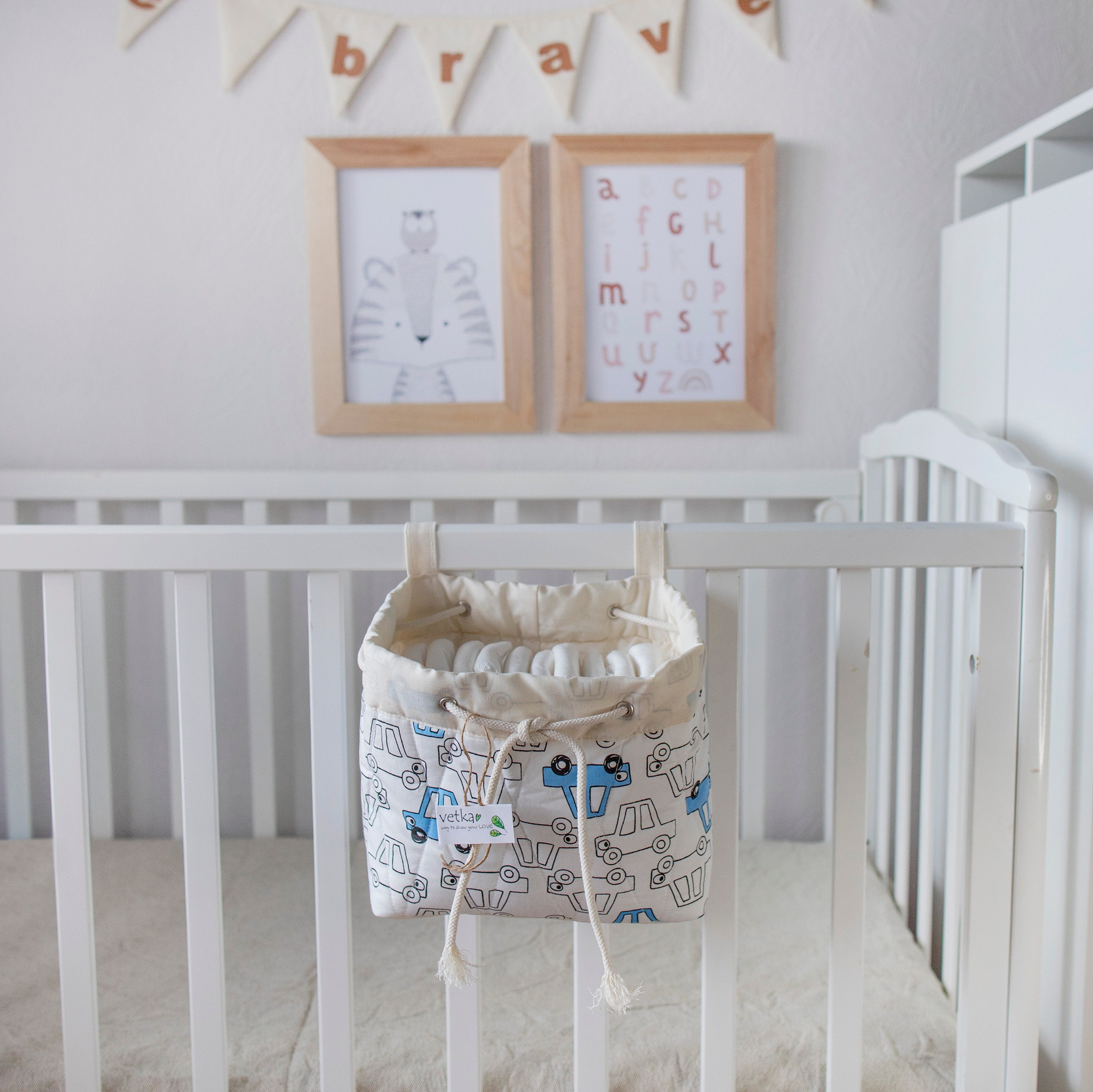 Nursery storage basket Baby crib orginizer Crib basket Etsy