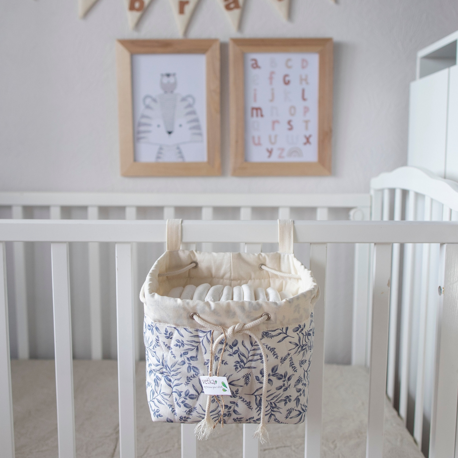 Linen Crib basket Nursery storage basket Hanging basket Etsy
