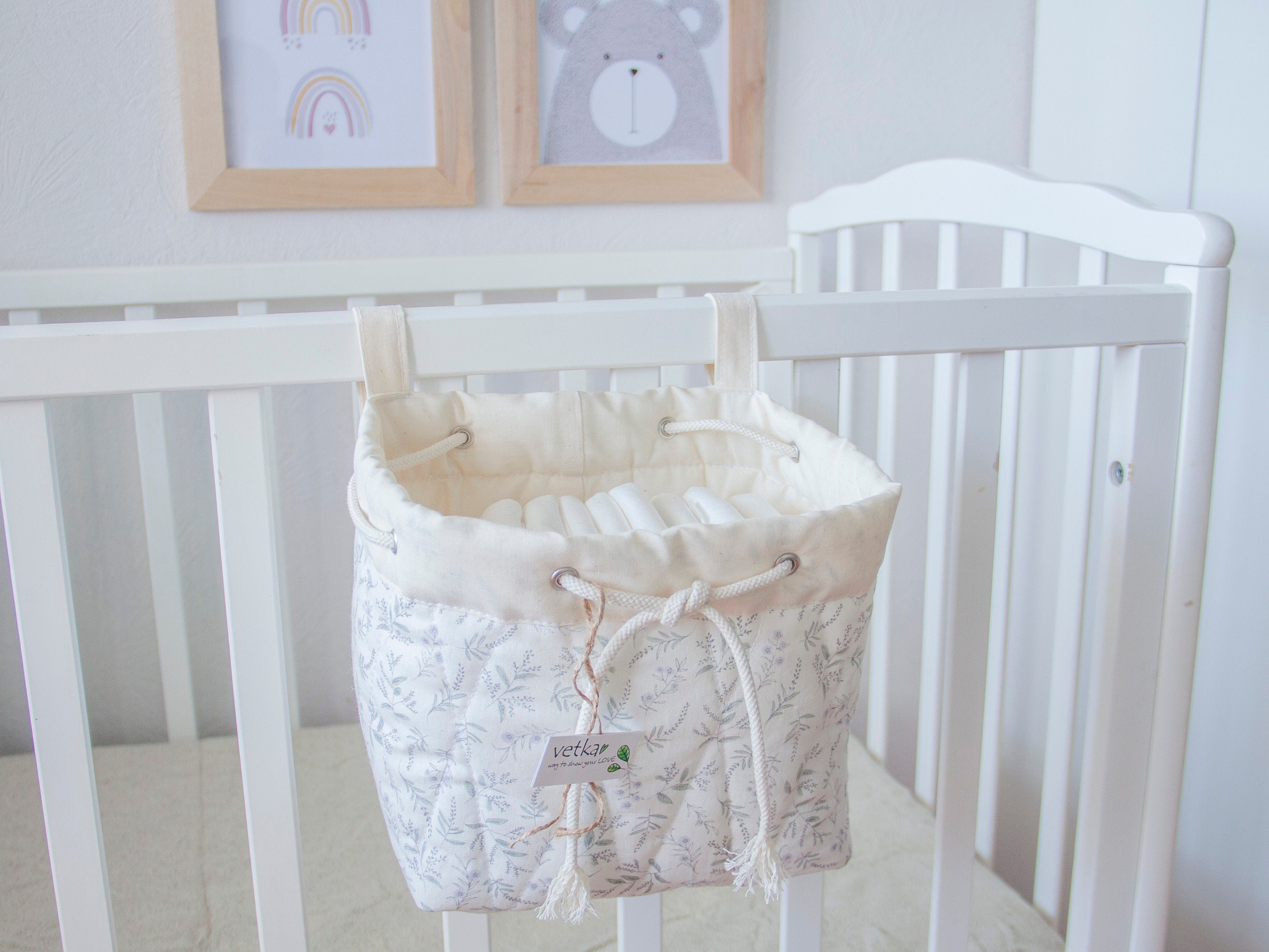 Linen Crib basket Baby crib orginizer Nursery storage Etsy