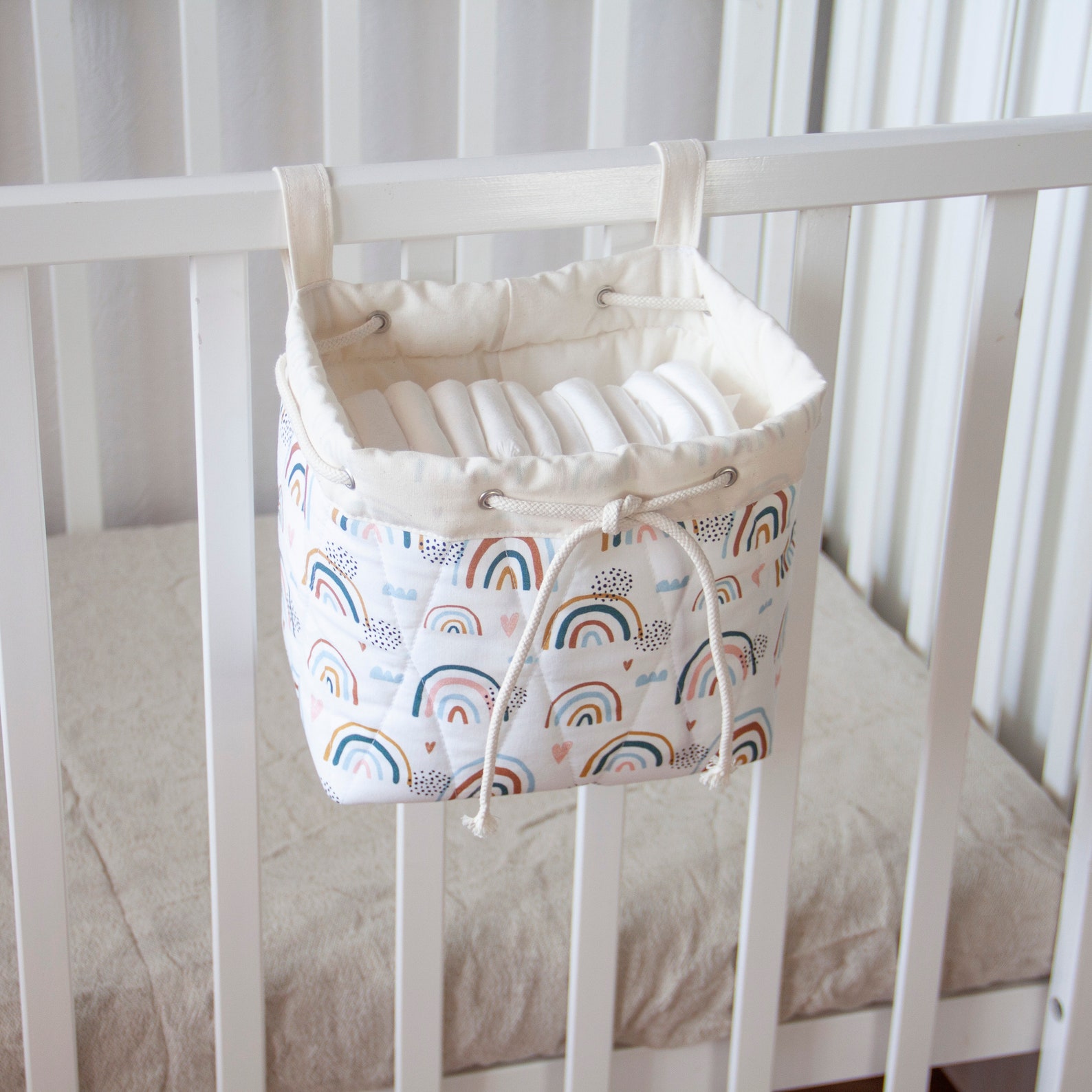Crib basket Hanging basket Rainbow Basket storage Baby crib Etsy