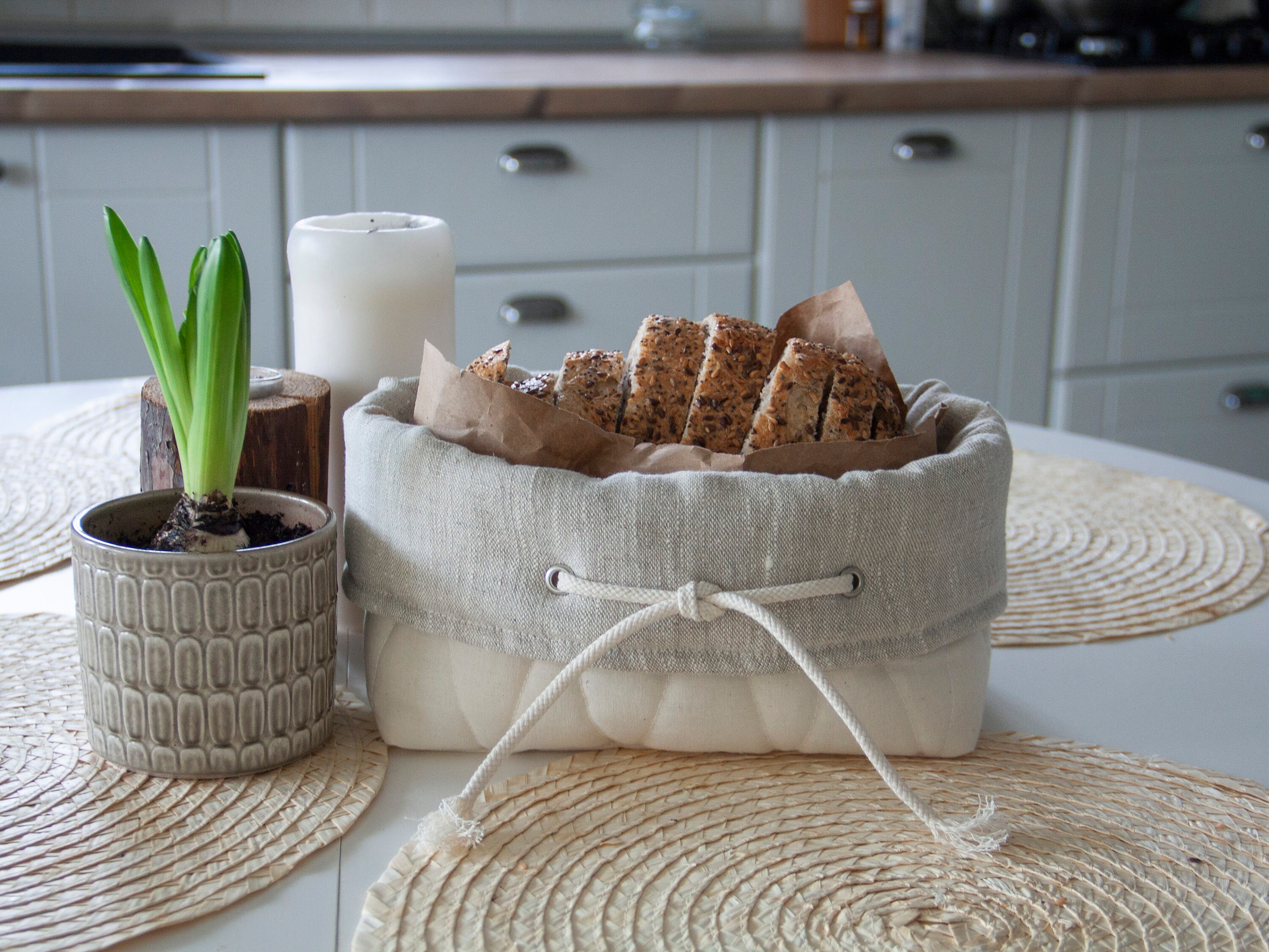 Linen basket Bread bin Bread bag Fabric bread basket Etsy