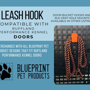 Leash Holder for dog crate compatible with Ruffland Kennel doors. Attaches independently or to our bucket hooks!