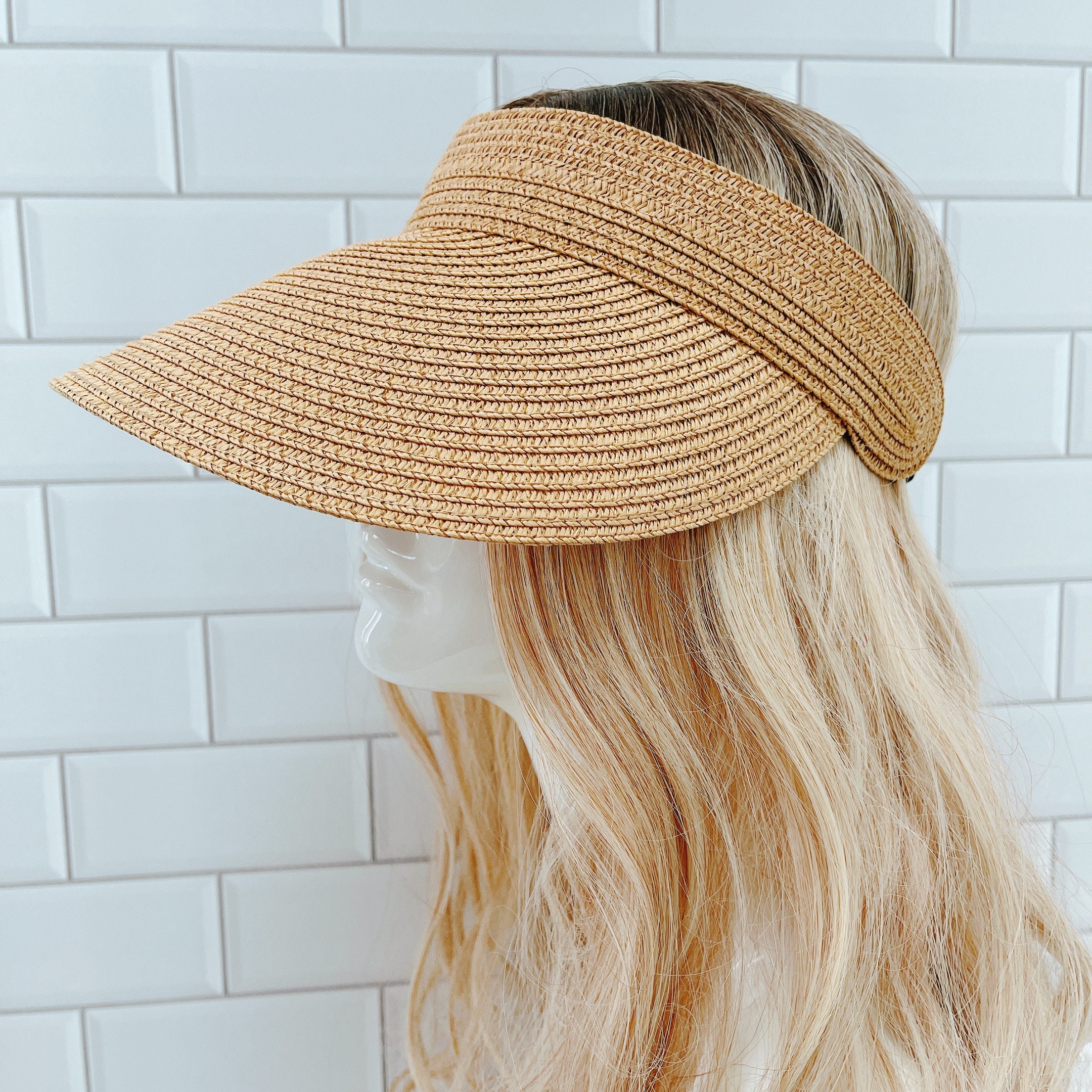 Raffia Straw Sun Visor Hat With Adjustable Band / Golf | Etsy