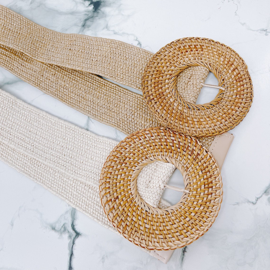 Woven Raffia Buckle Belt For Summer Bohemian Style / Pearl Etsy