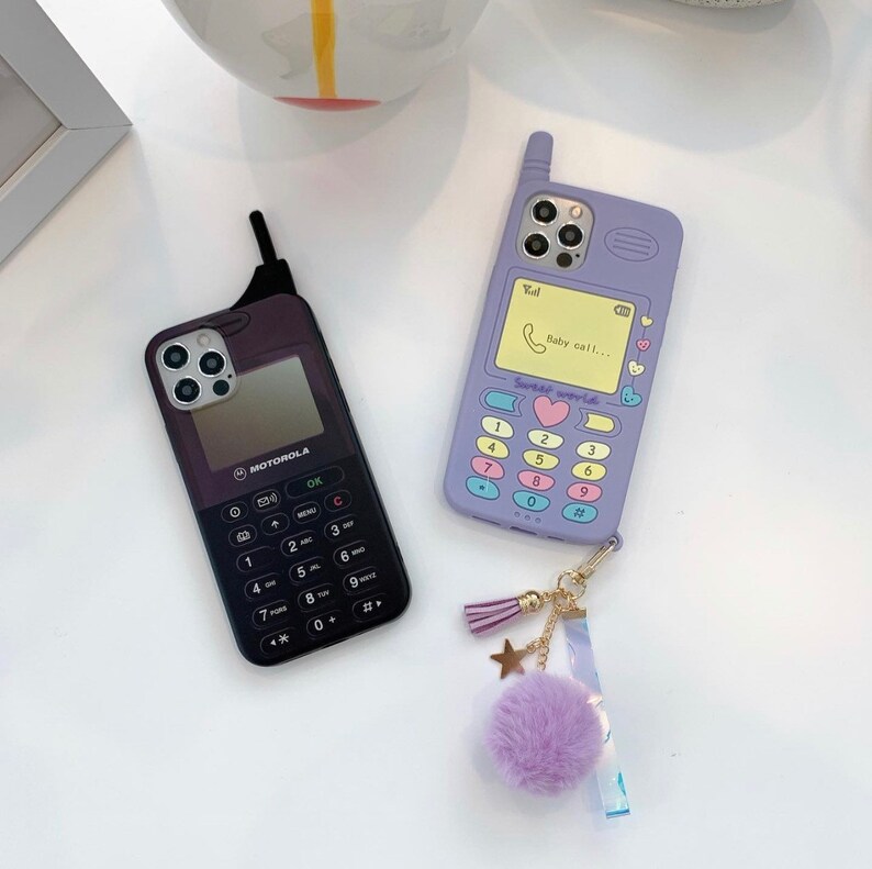 iPhone Case Retro Lavender Baby Call Phone Case Soft Silicon Non Slip Case With Cute Pompom