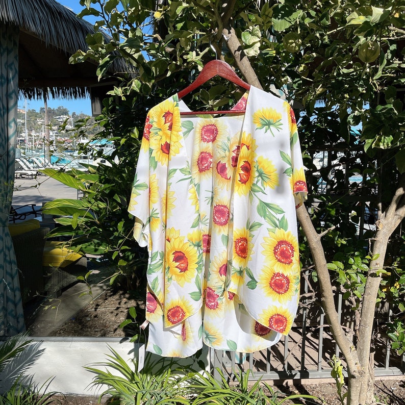 Sunflowers Silky Swim Cover Swim Cover Up  Kimono Swimsuit Cover Up Beach Bride Gift  Summer Dress
