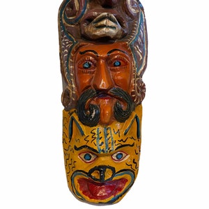 Beautiful Carved Wood Polychrome Shaman Spirit Animal Jaguar Tiger Bat Mexican Wood Antique Mask