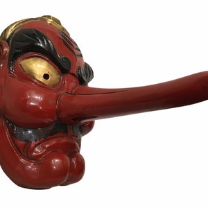 Polychrome Antique Japanese Wooden Tengu Mask