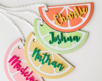 Fruit Slices Name Tags / Wooden Name Tags / Lemon Lime Name Tags / Summer Name Tags / Reusable Wooden Labels