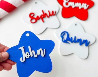 NEW DESIGN Star Name Tags / Wooden Star Name Tags / Wooden Name Labels / Wooden Gift Labels / Independence Day / 4th of July