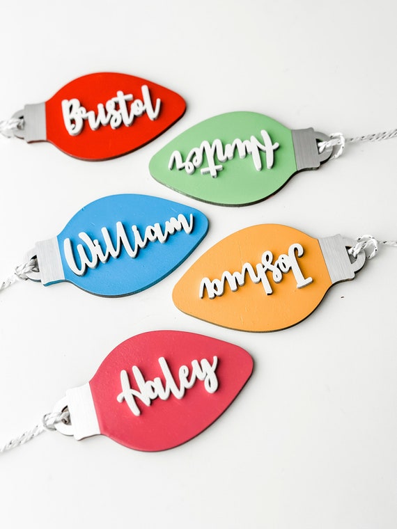 Christmas Lights Name Tags / Wooden Name Tags / Stocking Tags Etsy