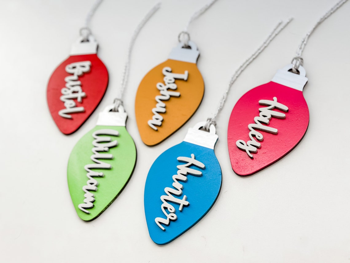 Christmas Lights Name Tags / Wooden Name Tags / Stocking Tags Etsy