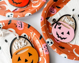 Halloween Basket Tags / Pumpkin Bucket Name Tags / Boo Basket Tags / Personalized Gift Tags / Halloween Decor / Acrylic Pumpkin Name Tags