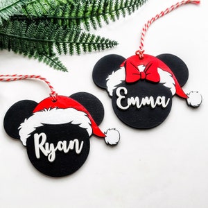 Christmas Mickey & Minnie Santa Name Tags / Wooden Christmas Name Tags / Stocking Tags / Christmas Gift Tags / Christmas Tree Ornaments