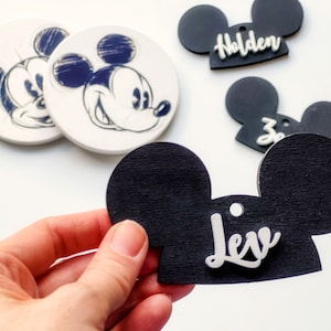 Mouse Ears Name Tag / Wooden Name Labels / Wooden Gift Labels / Park Hat Inspired Stocking Tags