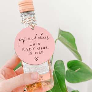 Mini Baby Shower Tags / Champagne Tags / Wine Tags / Baby Shower Party Favor Tags / Pop and Cheer When Baby is Here