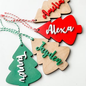 NEW COLORS!! Christmas Name Tags / Wooden Christmas Name Tags / Stocking Tags / Christmas Gift Tags / Christmas Tree Ornaments