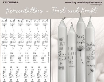 Candle tattoo, candle sticker, waterslide decal, mourning, memorial light, gift, A4