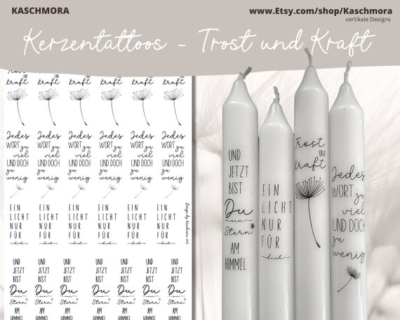 Kerzentattoo, Kerzensticker, Wasserschiebefolie, Trauer, Erinnerungslicht, Geschenk, A4
