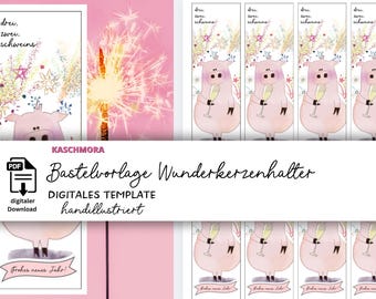 Craft template, New Year's greeting, gift card, 2026, New Year's Eve, DIY gift idea, sparkler holder