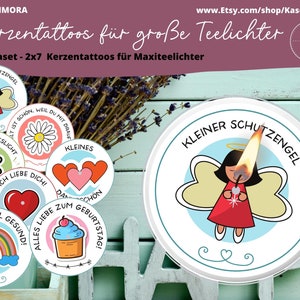 Candle tattoo, candle sticker, large tea light, maxi tea light, I love you, gift