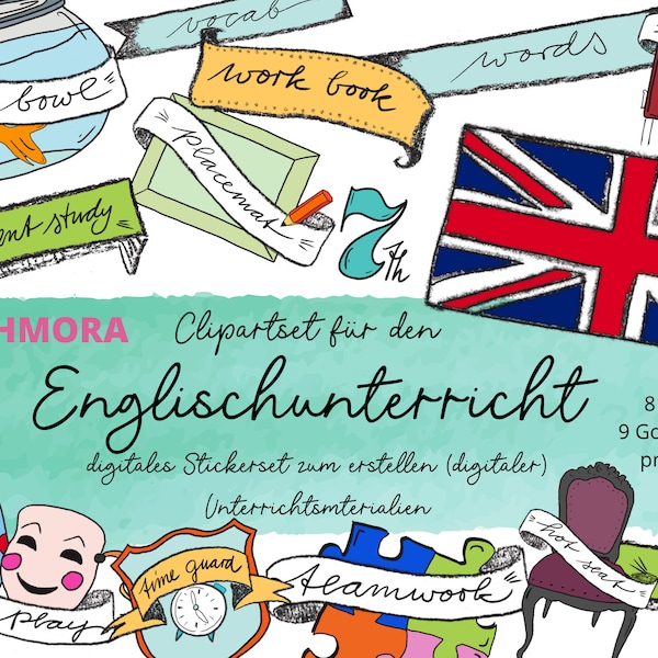 Englisch Cliparts Schule, Unterrichtsvorbereitung, digitale sticker english school, Arbeitsblätter erstellen, Unterricht Clipart, Goodnotes