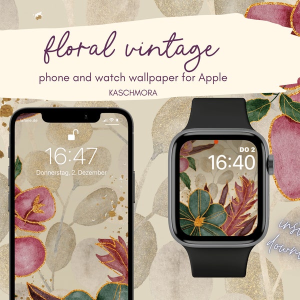 elegant Apple watch wallpaper, iphone wallpaper vintage, floral design, background template