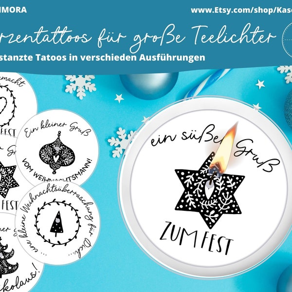 Kerzentattoo, Kerzensticker, großes Teelicht, Weihnachten, Set