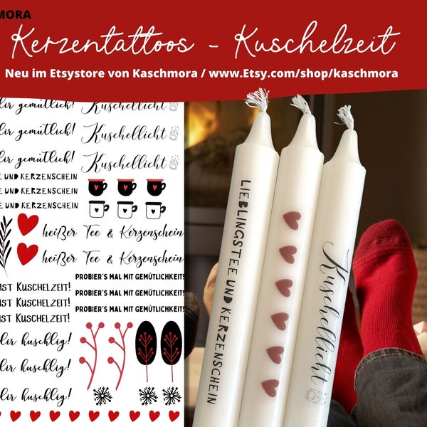 Kerzentattoo, Kerzensticker, Wasserschiebefolie, Dekoration, Kuschelzeit, cozy time, Geschenk, A4