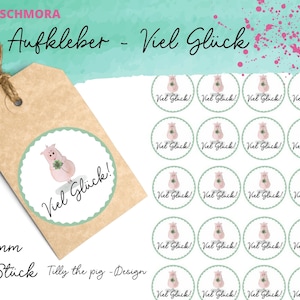 20x Sticker Schwein Viel Glück, Aufkleber Geburtstag, Sticker Valentinstag, Etiketten, New Year