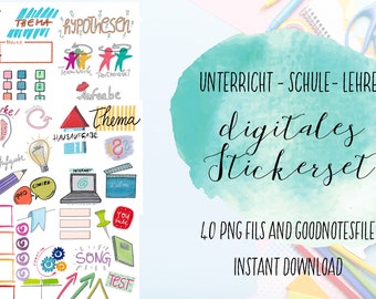 digital planner stickers, digital school clipart set, teacher stickers, lesson planning in German, goodnotes, png cropped file