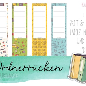 Maprugset voor afdrukken, bestandsrug, maplabel, direct downloaden, pdf, sjabloon, sjabloon, school